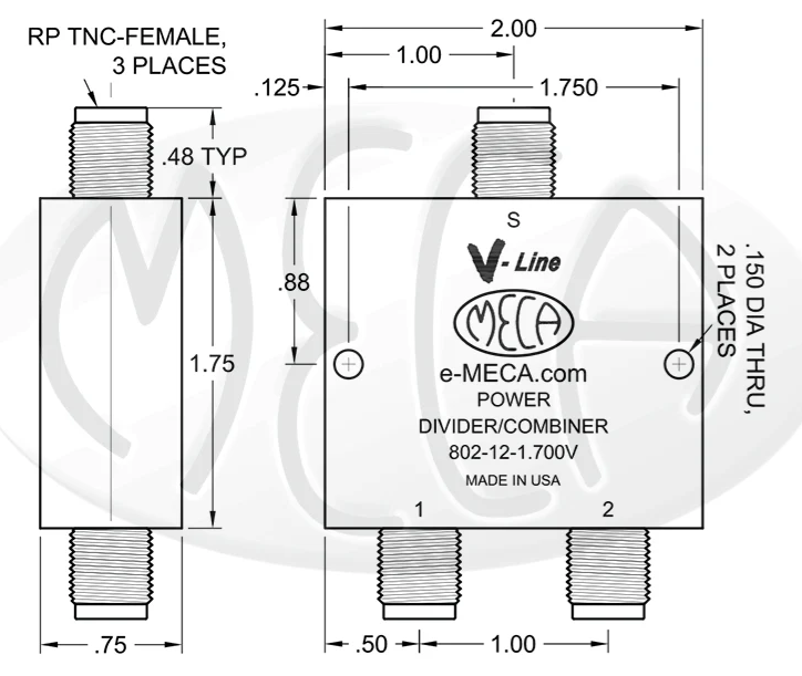 ?802-12-1.700V，RP-TNC 母頭，功率分配器/合路器MECA