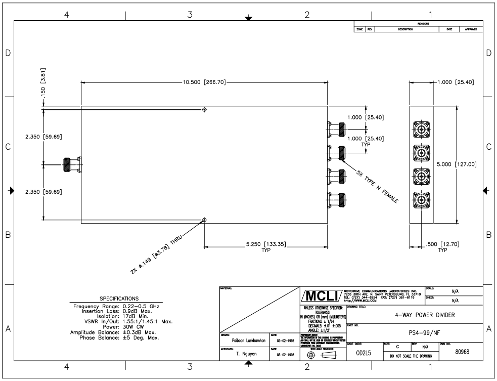 ?PS4-99/NF 4路功分器/組合器MCLI